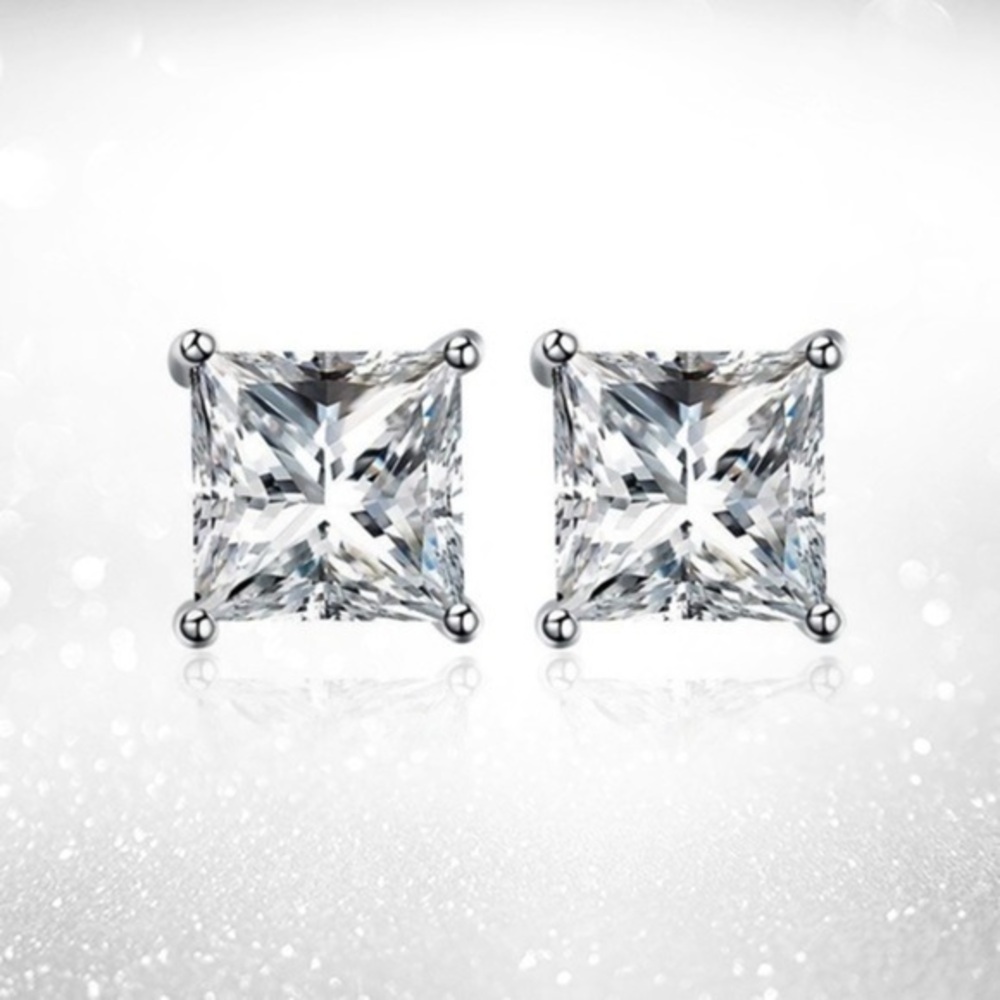 🌴Renaissance 14k White Gold Princess Cut CZ Studs